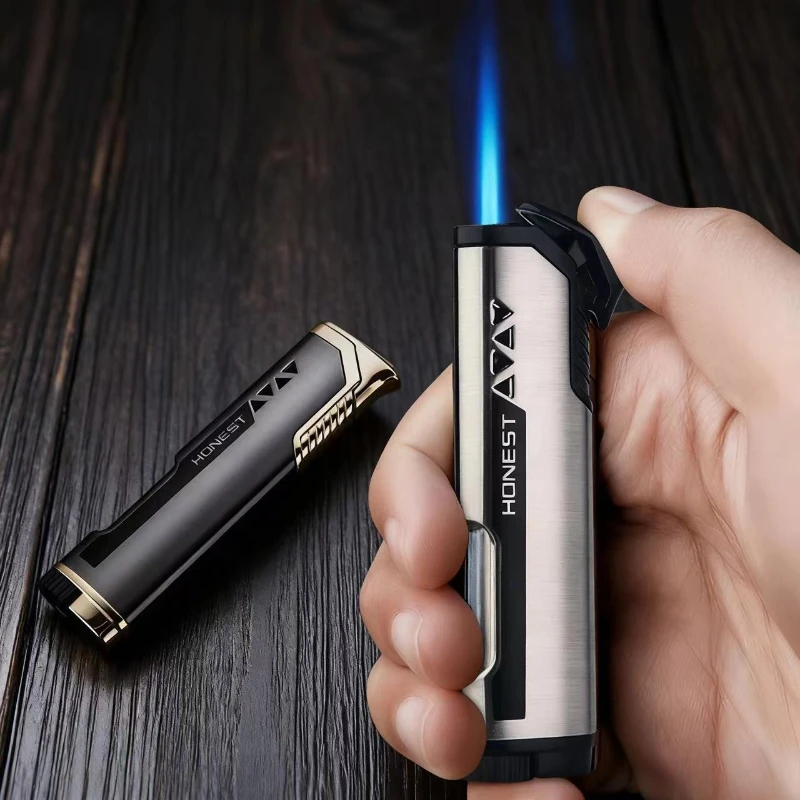 2026 HONEST Slim Strip Gas Lighter Windproof Blue Flame Cigar Turbine Torch Visible Air Window Comfortable Feel Hgih-end Gift