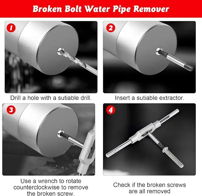 8Pcs Water Pipe Broken Bolt Extractor, Stripped Screw Remover Kit for Damaged Screws, Bolts & Pipe Repair