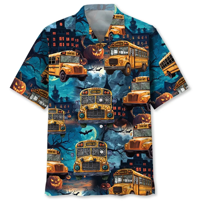 Overal Bedrukte Brandweerlieden Grafische Blije Halloween Hawaiiaanse Overhemden Voor Heren Met Korte Mouwen Plus Maat Button Down Shirts Kleding