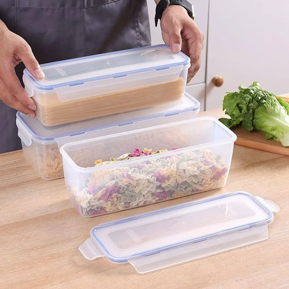 

2pcs 1.6L Rectangle Fresh Storage Box Airtight Pasta Container Noodle Pantry Plastic Food Sealing Kitchen Organization