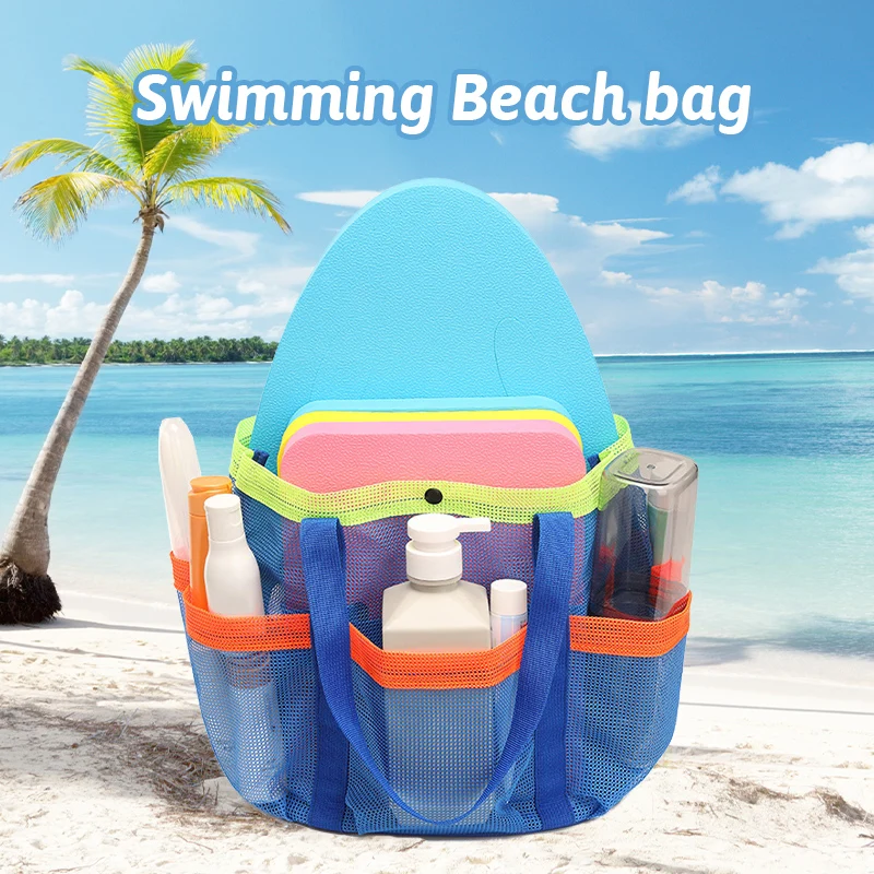 Bolso de natación multibolsillo para mujer, bolsa de almacenamiento de malla plegable de gran capacidad, juego de playa para niños, bolso práctico, nuevo