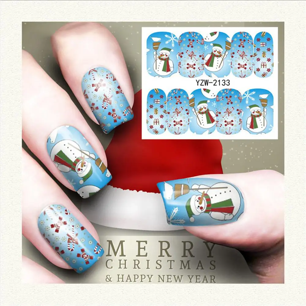 Autocollants de transfert à l'eau Nail Art, autocollants de Noël, flocon de neige d'hiver, père Noël, enveloppes complètes, dessins de décalcomanies