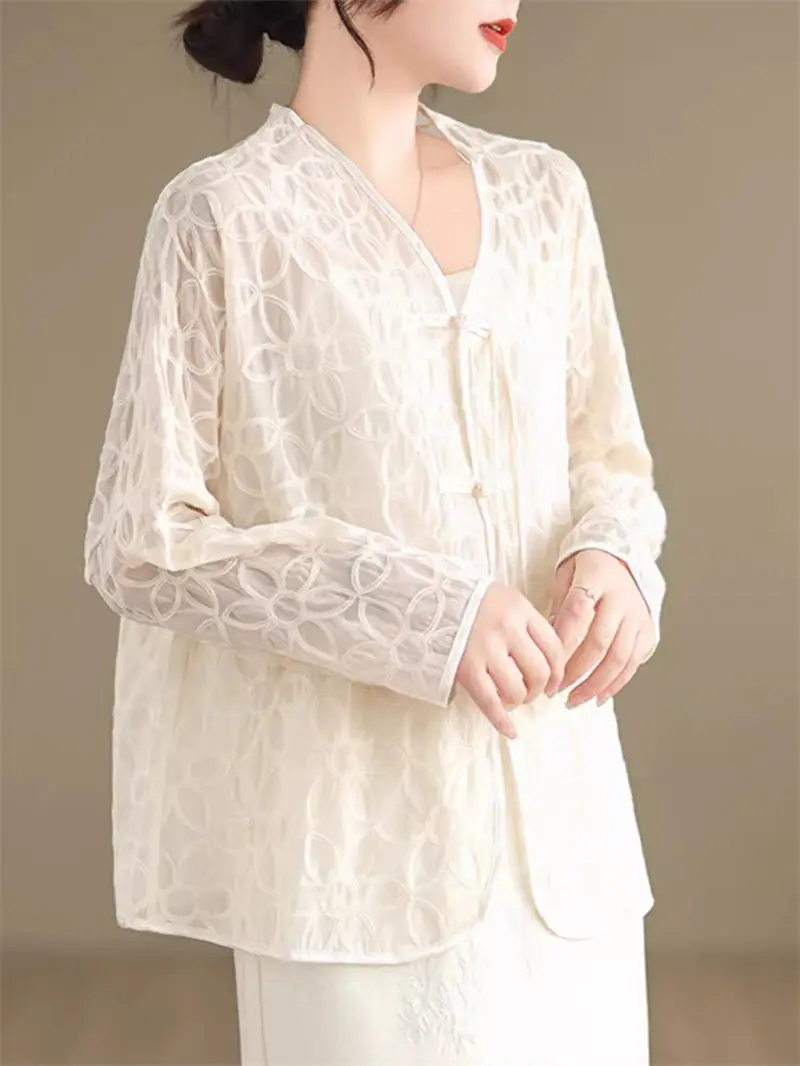 

Artistic Style Jacquard Top Women V-Neck New Chinese Style Clothes Sweet Temperament Casual Versatile Shirt Coat For Women K492