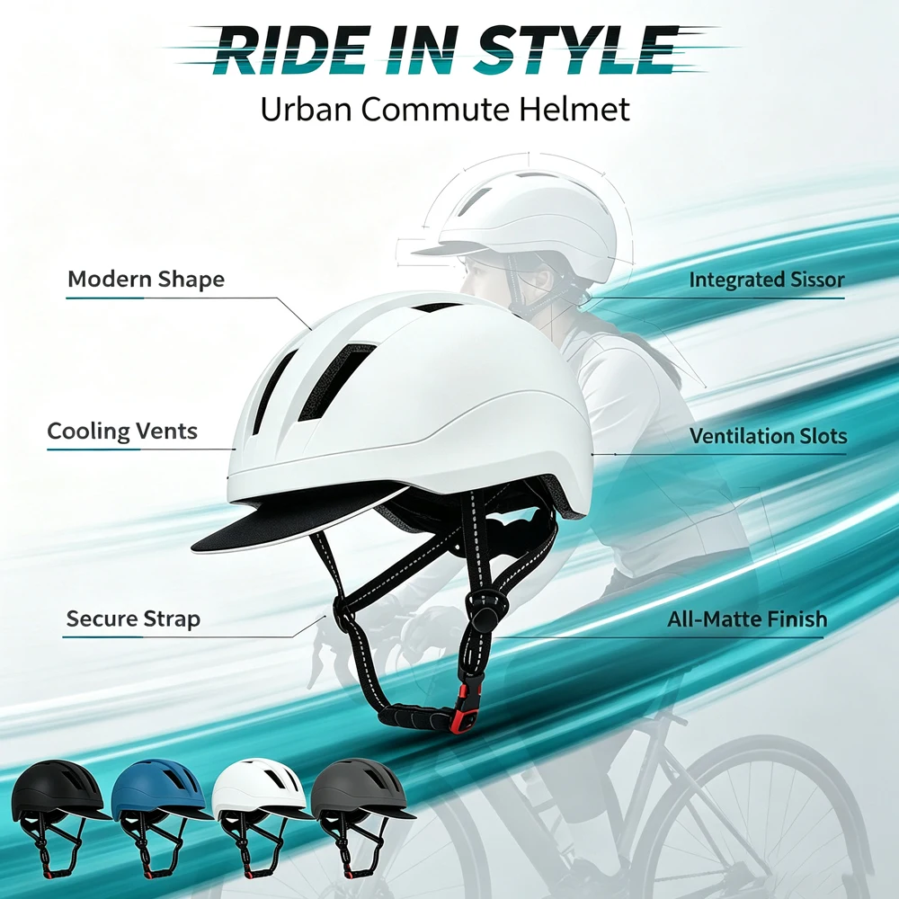 City Commuter Bike Helmet, Lightweight Ventilated Adjustable Safety Cap, Protective for Skateboard Scooter Cycling Adults Youth