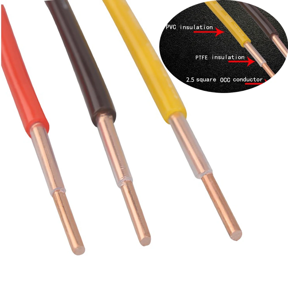 Hifi 2.5mm² DIY Bulk OCC Power Cable Internal Single Copper Wire High Temperature Resistant Red/Yellow/Black