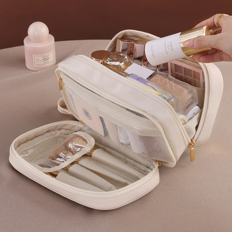 

New Double Layer Cosmetic Bag Ladies Pencil Case Portable Large Capacity makeup bag Travel Essentials Cosmetics Organizer