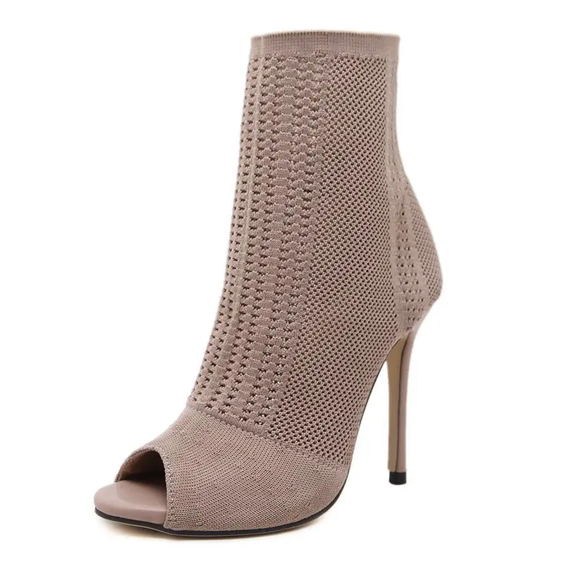 NUOVI stivali corti da donna open toe beige verdi stivali elastici piccolo foro scava fuori abito traspirante stivali da donna Pumpsdi43