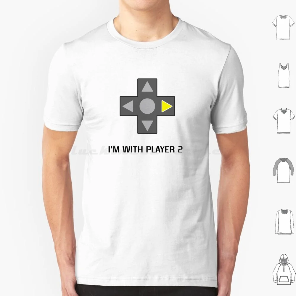 I'm With Player 2 T Shirt Big Size 100% Cotton Gaming Retro Video Games Gamer Funny Geek 90s Games Cool Game Nerd Humor Video