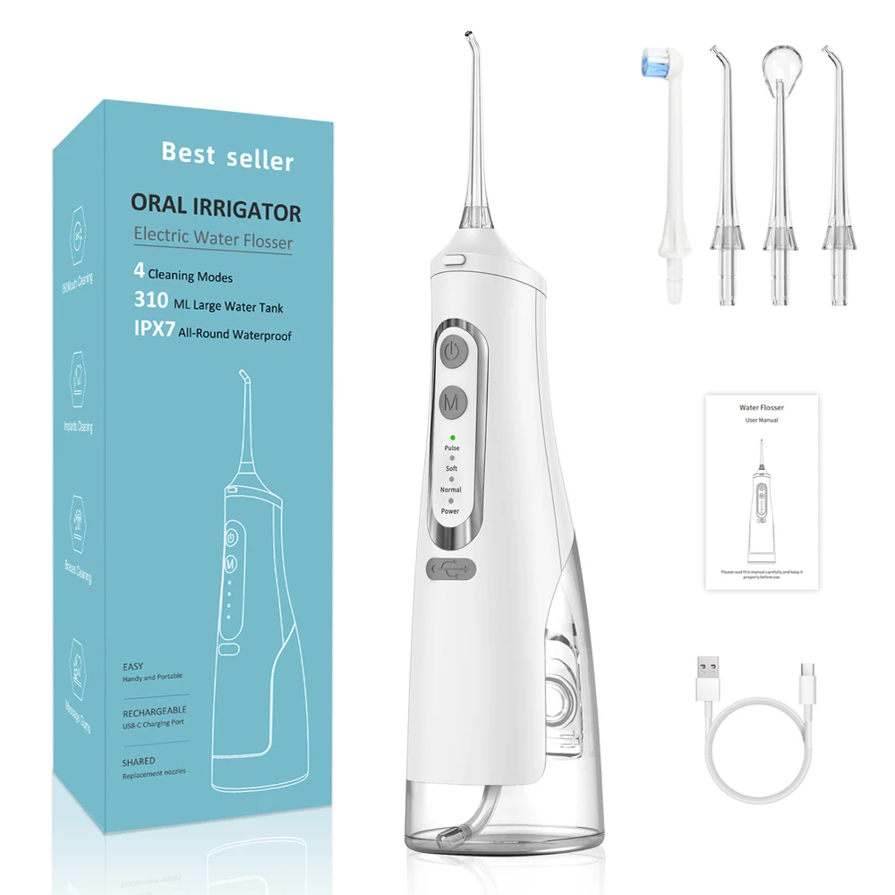 

Oral Irrigator Dental Water Flosser Teeth Whitening Waterproof Portable Dental Water Jet Floss Rechargeable 310ML Teeth Cleaner