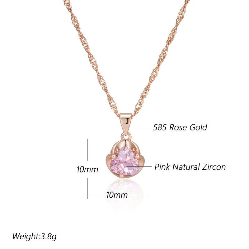 Kinel Hot Romantic Pink Natural Zircon Necklace For Women 585 Rose Gold Luxury Couple Gift Simple Pendant Daily Fine Jewelry
