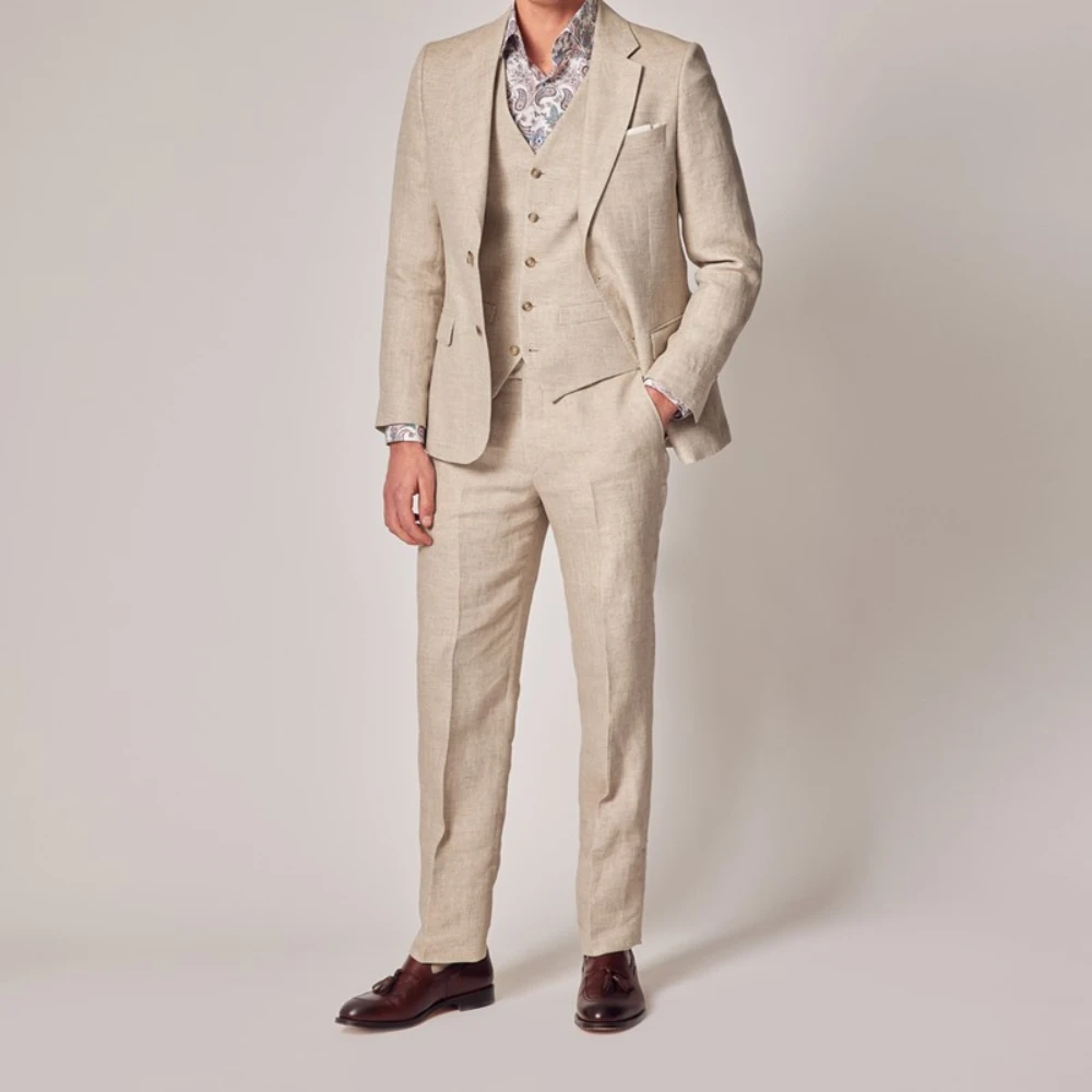 2024 Fashion Summer Linen Elegant Men Suits Smart Casual Slim Fit Blazers Business High Quality Custom 3 Piece Set Costume Homme