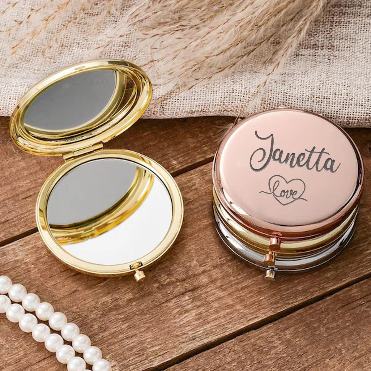 1pc Colorful Unique love Customized Text Mirror With Name Makeup Mirror Folding Mirror Wedding Party Gifts