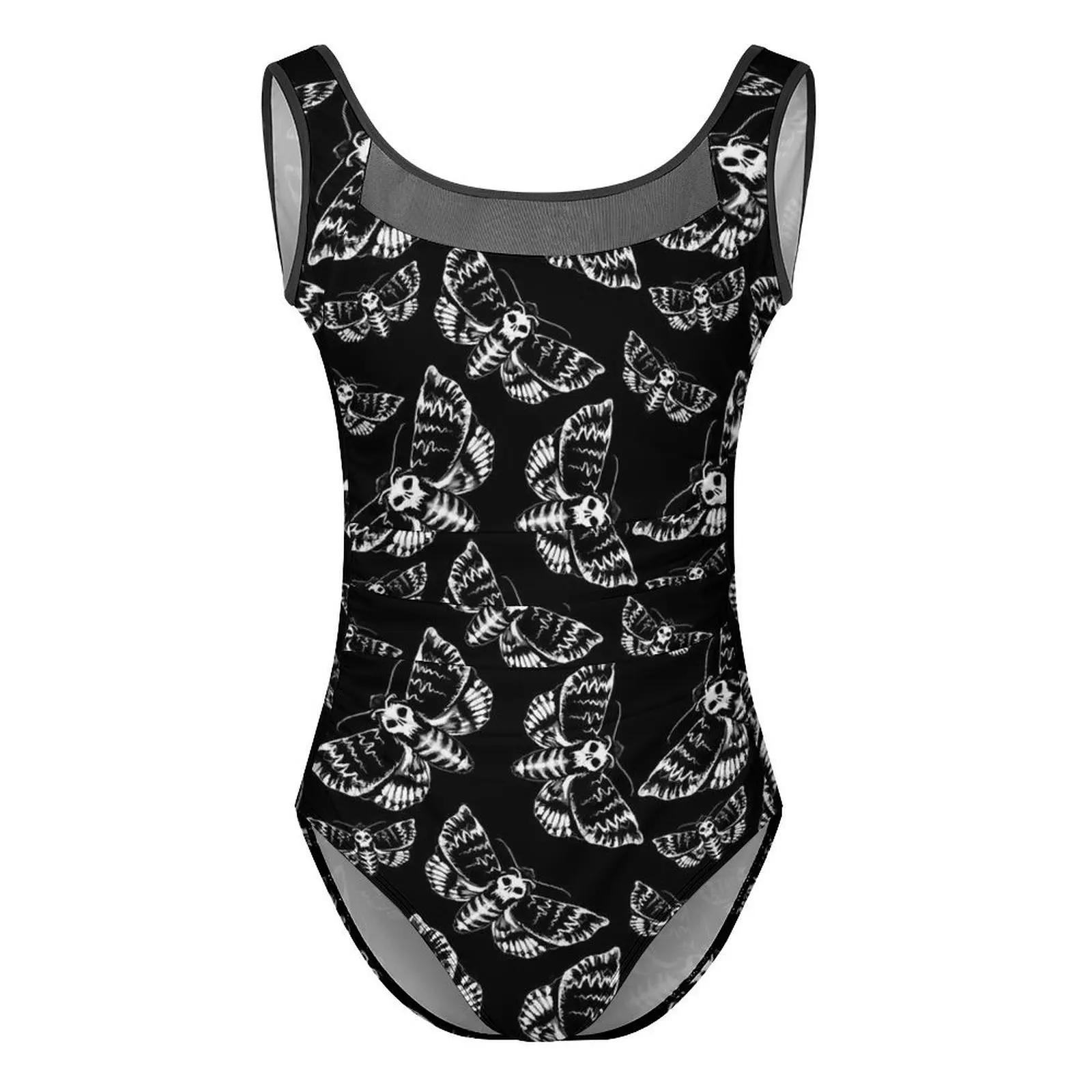 Costume da bagno con stampa gotica White Death Head Moth costumi da bagno interi Push Up Fantasy Monokini Sexy Surfing body fai da te personalizzato