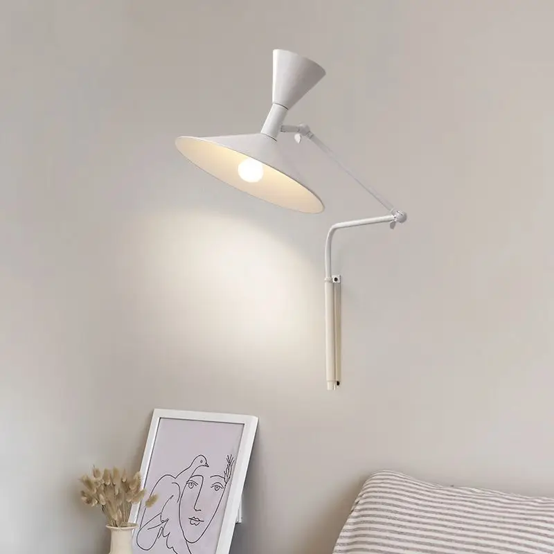 Mid Century Modern Adjustable Swing Arm Rechargeable Cordless Wall Lamp Rotating for Living Room Bedroom Bedside Room Decor