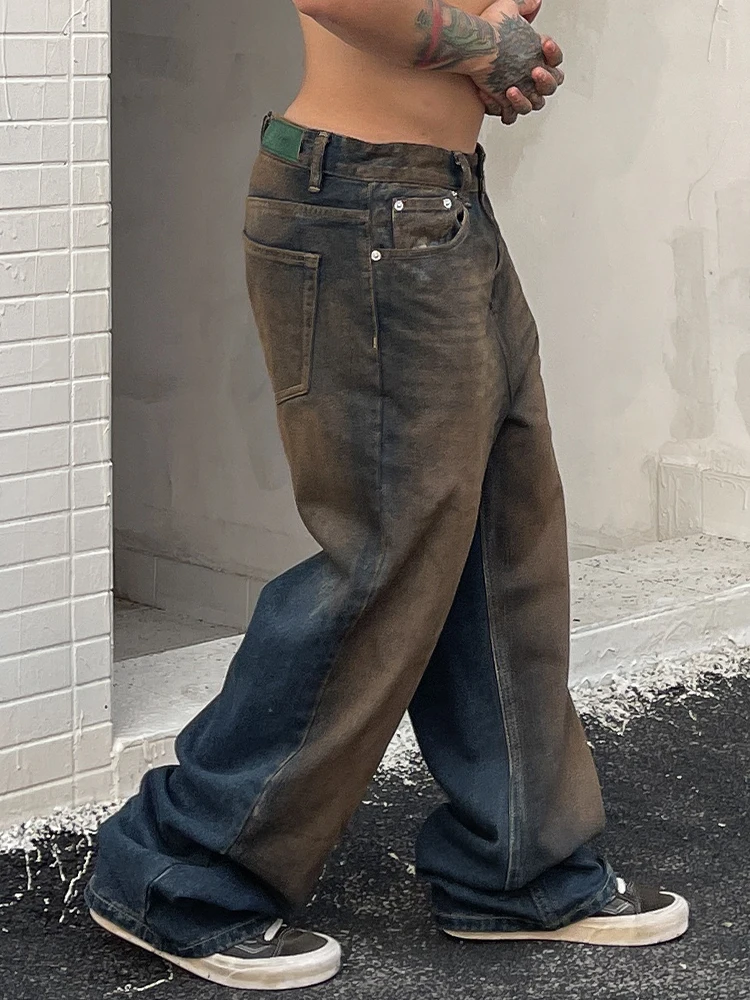 

Niche Designers Wear Retro Washed and Worn Vintage Jeans Loose Straight Casual Gradient Long Pants Fashion