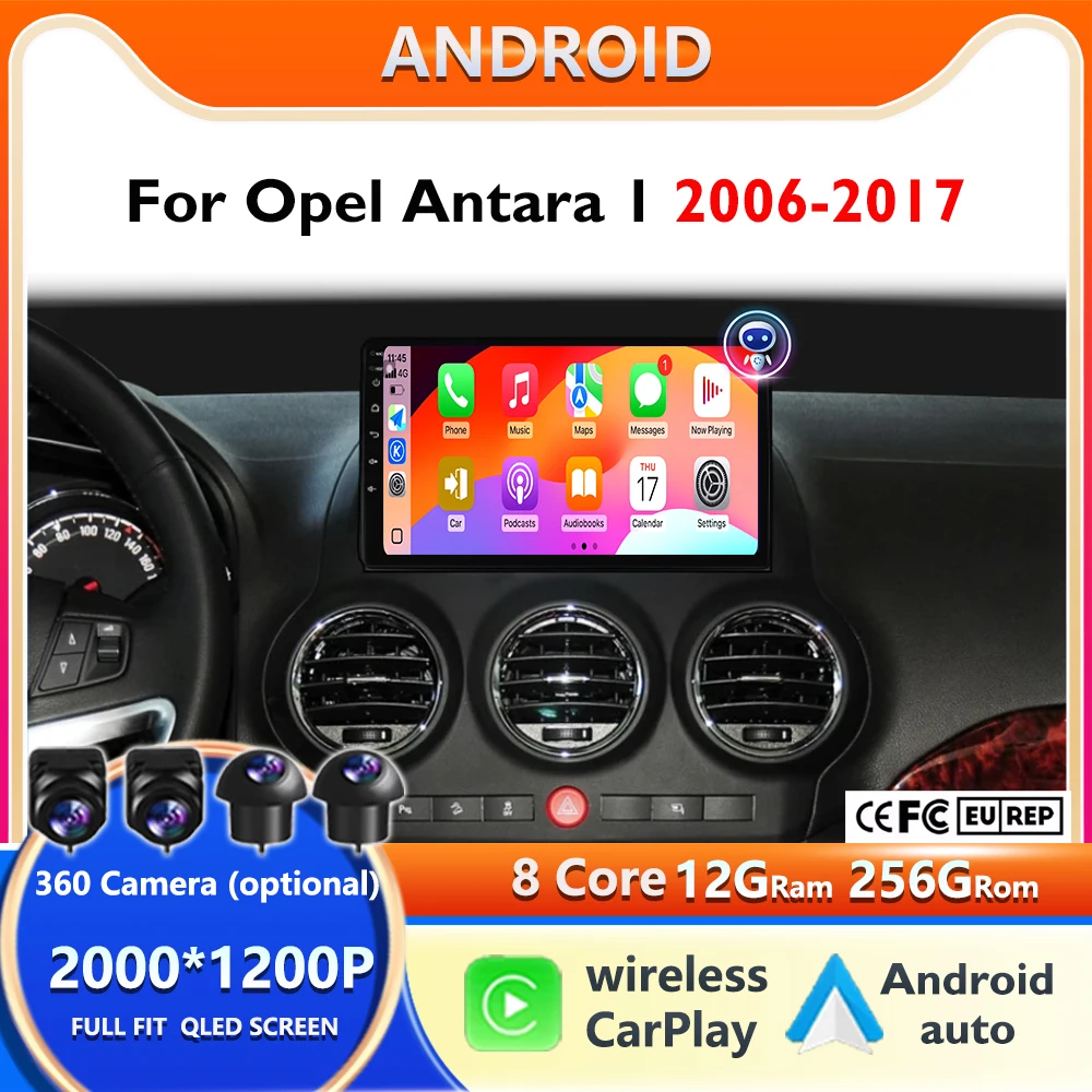 

8-ядерный мультимедийный видеоплеер для Opel Antara 1 2006-2017, автомобильная магнитола с GPS-навигацией, Android 16, DVD, 4G, беспроводной CarPlay, 9 дюймов