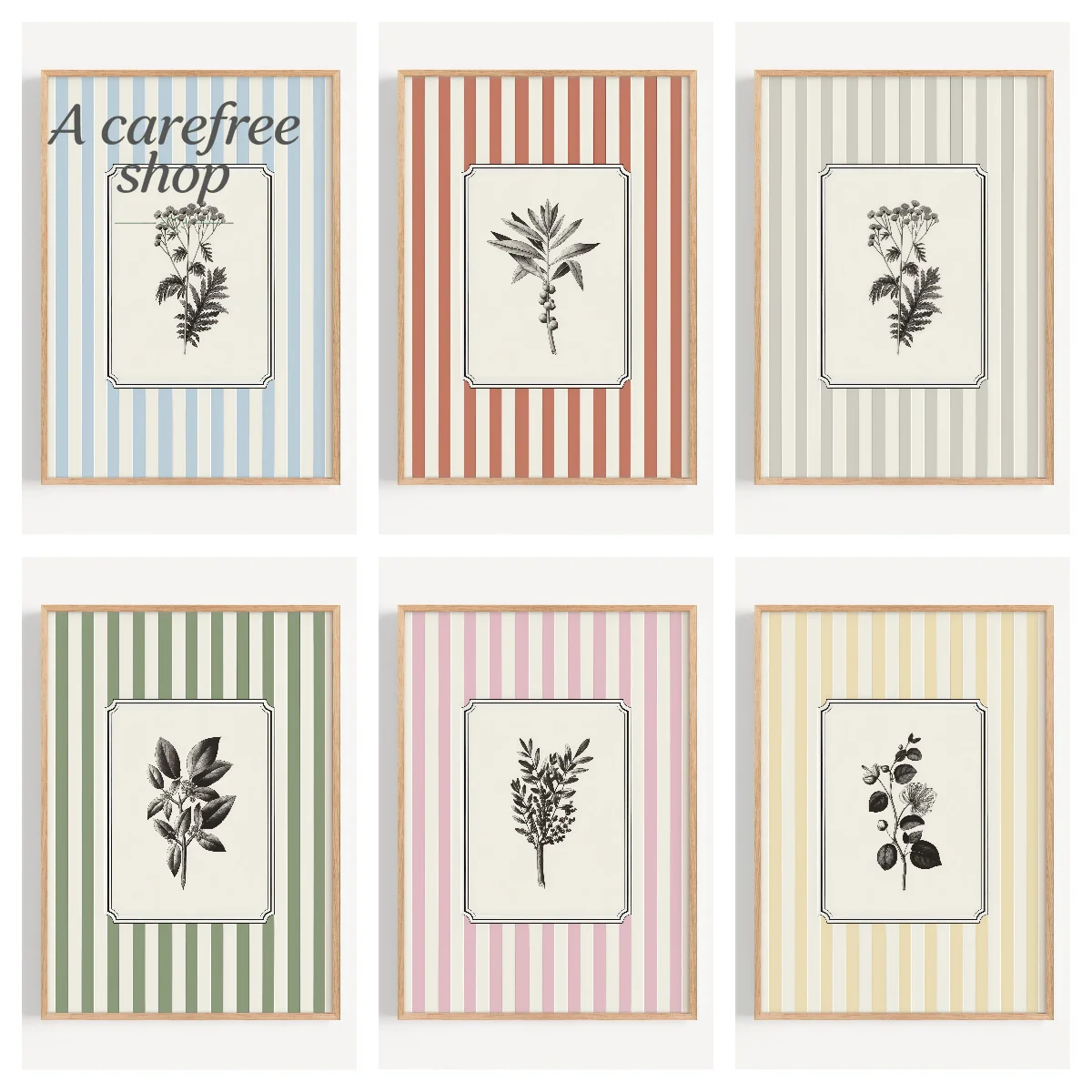Unframed Plants Stripes Canvas Wall Art - Minimalist Nature Line Drawing Prints Canvas Posters for Office & Bedroom Decortion