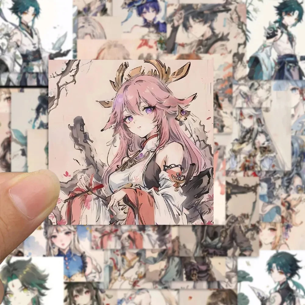 

10/30/62pcs Vintage Cartoon Genshin Impact Stickers Aesthetic DIY Motorcycle Notebook Luggage Waterproof Cute Anime Game Sticker