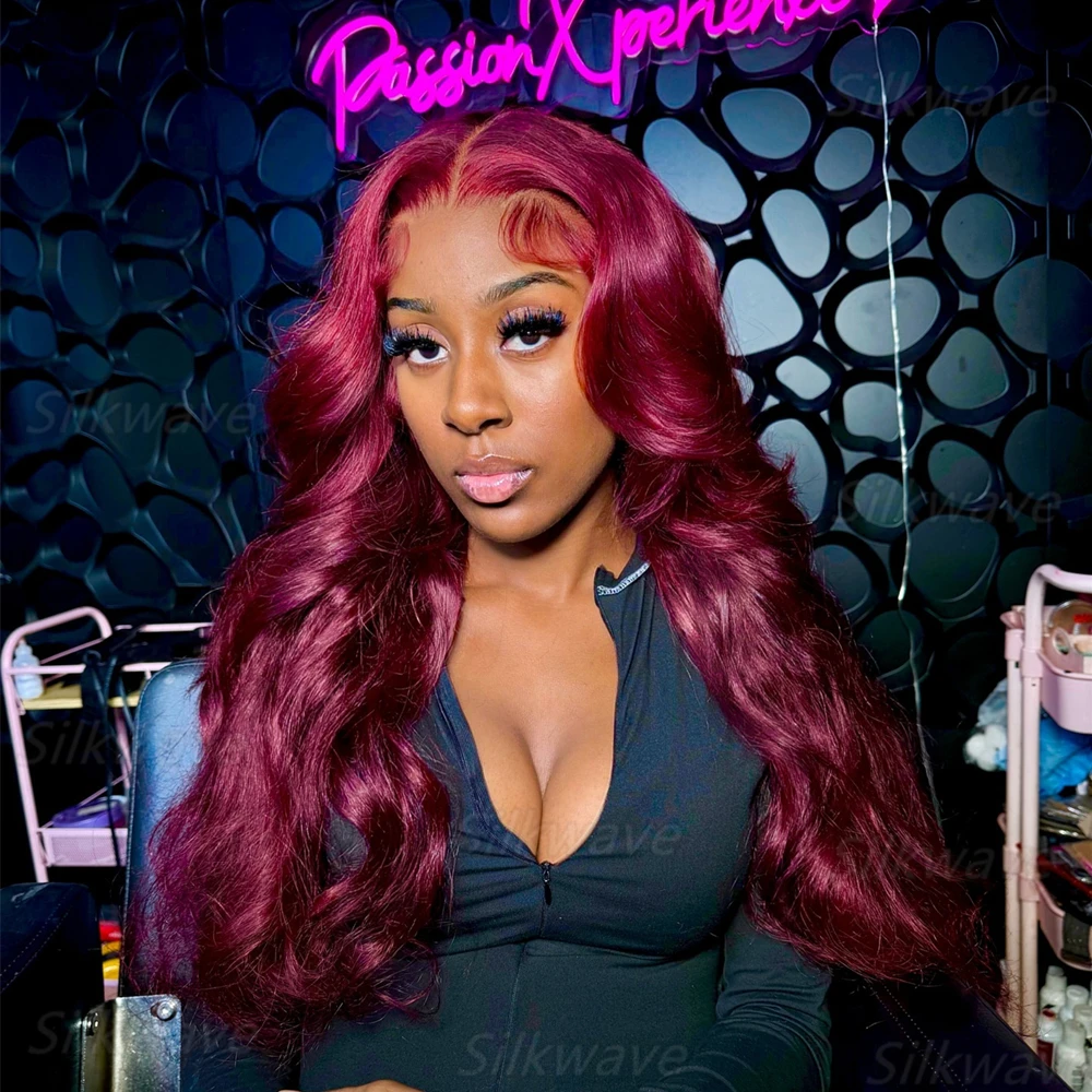 Onda do corpo 99j borgonha 13x6 hd laço frontal peruca de cabelo humano 13x4 perucas dianteiras do laço vinho vermelho colorido cabelo remy brasileiro 200 densidade