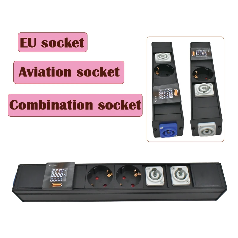 

PDU power board Network cabinet rack Stage light control EU aviation combination socket with ammeter No extension cable