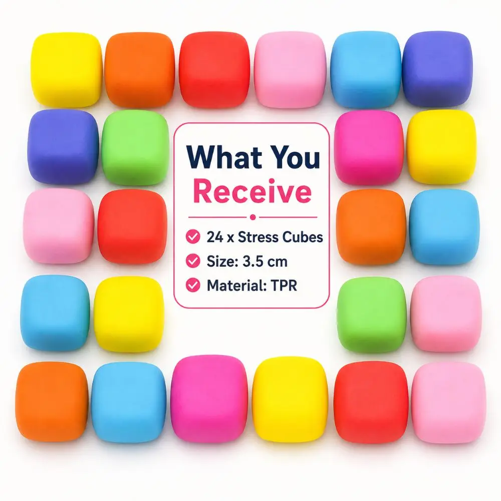24PCS New 3.5cm Stress Cube Flour Filled TPR Sensory Stress Toy Slow Rise Stretchable Squeeze Fidget Toy Home Office