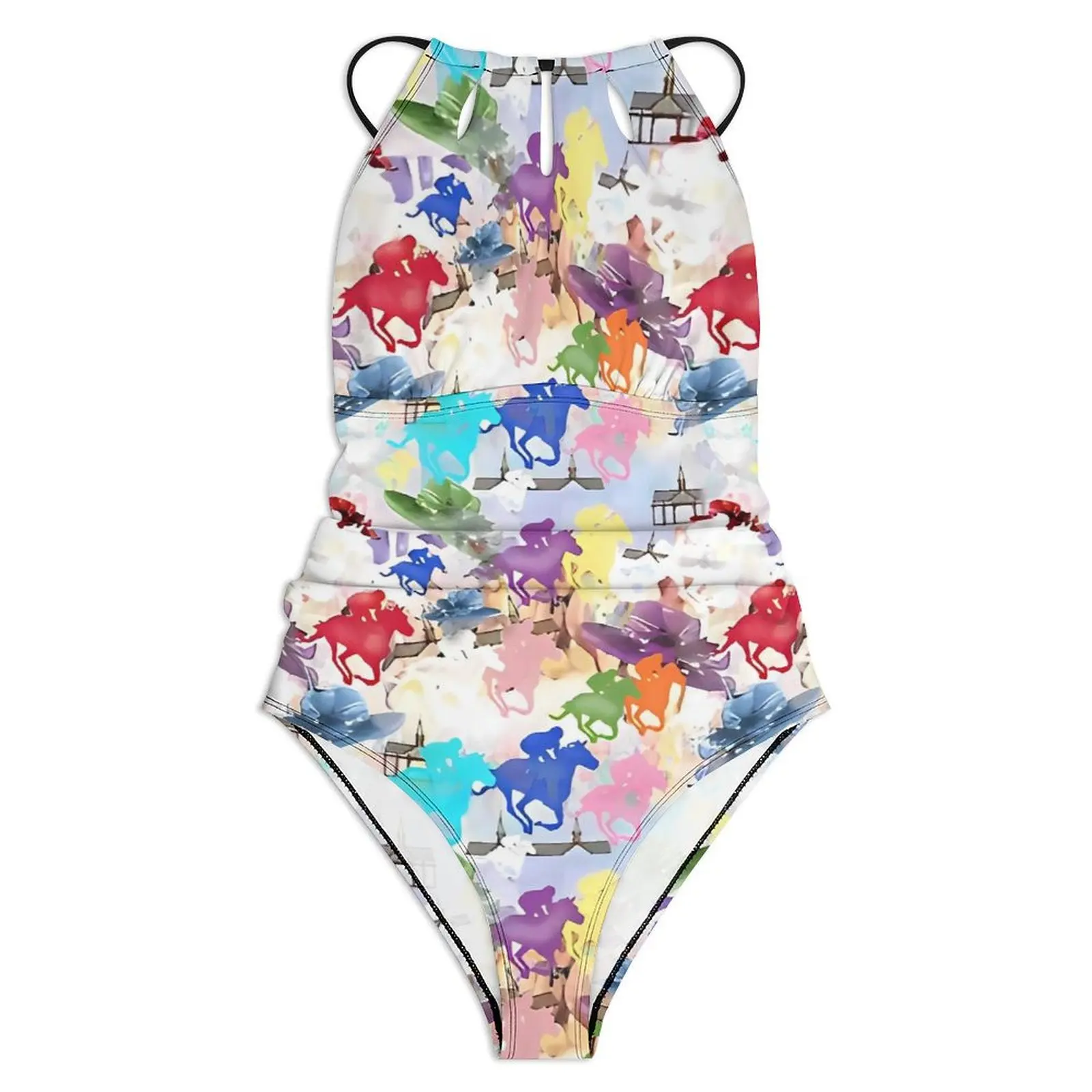 Off to The Horse Races Swimsuit Colorful Animal Push Up Swimwear One Piece Holiday Rave Monokini Bodysuit Beach Wear Plus Size