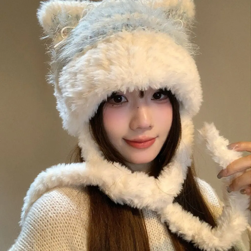 

Cat Ear Faux Fur Beanies Hat Cold-proof Thicken Winter Anti Cold Hat Cold Protection Warm Lei Feng Hat Women Accessories