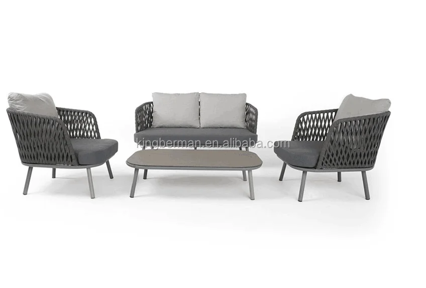 مجموعة حديقة أوروبية كلاسيكية فاخرة، أريكة خارجية أنيقة على شكل حبل، مجموعة أنيقة من أثاث الحدائق للفنادق #2