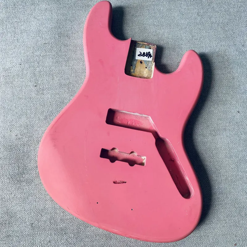 EB694 Pink Color Jazz Bass Right Hand Version Unfinished Electric Bass Body in Solid Wood for Replace and DIY with Damages