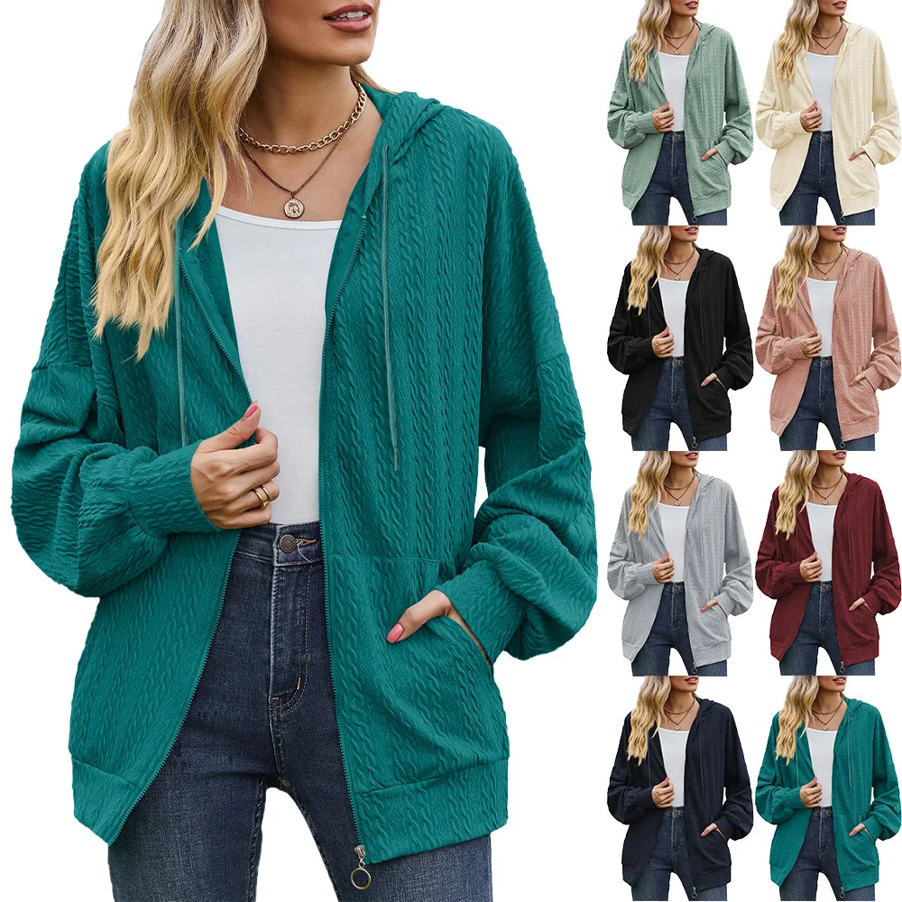 

Women's Zipper Jacket Casual Fashion Solid Color Loose Long Sleeve with Pocket Hooded Coat Zipper Hoodies Fall Sweatshirts Tops