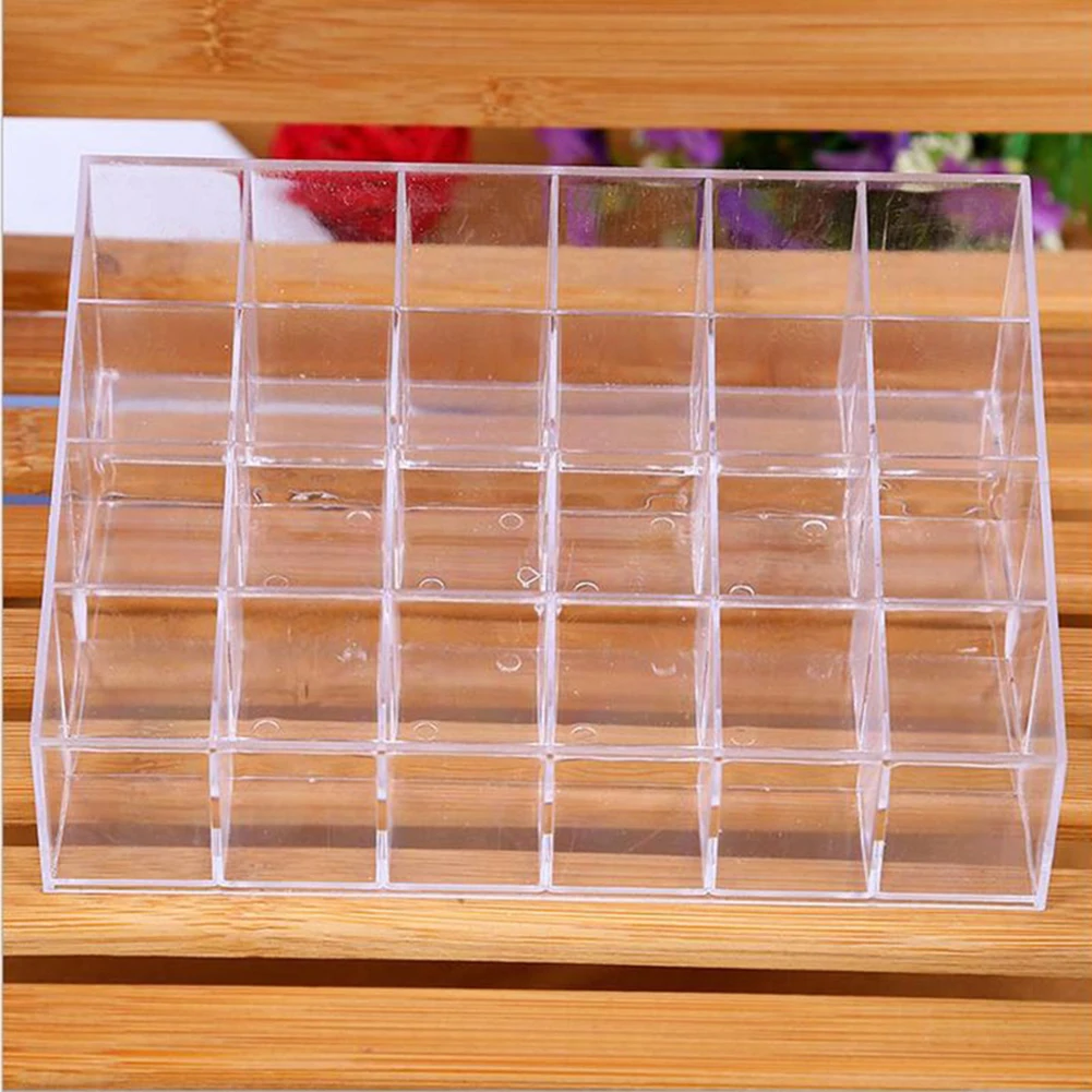 24 Grids Lipstick Nail Polish Organizer Acrylic Lipstick Display Stand Makeup Organizer Storage Box Brushes Holder Cosmetic Case