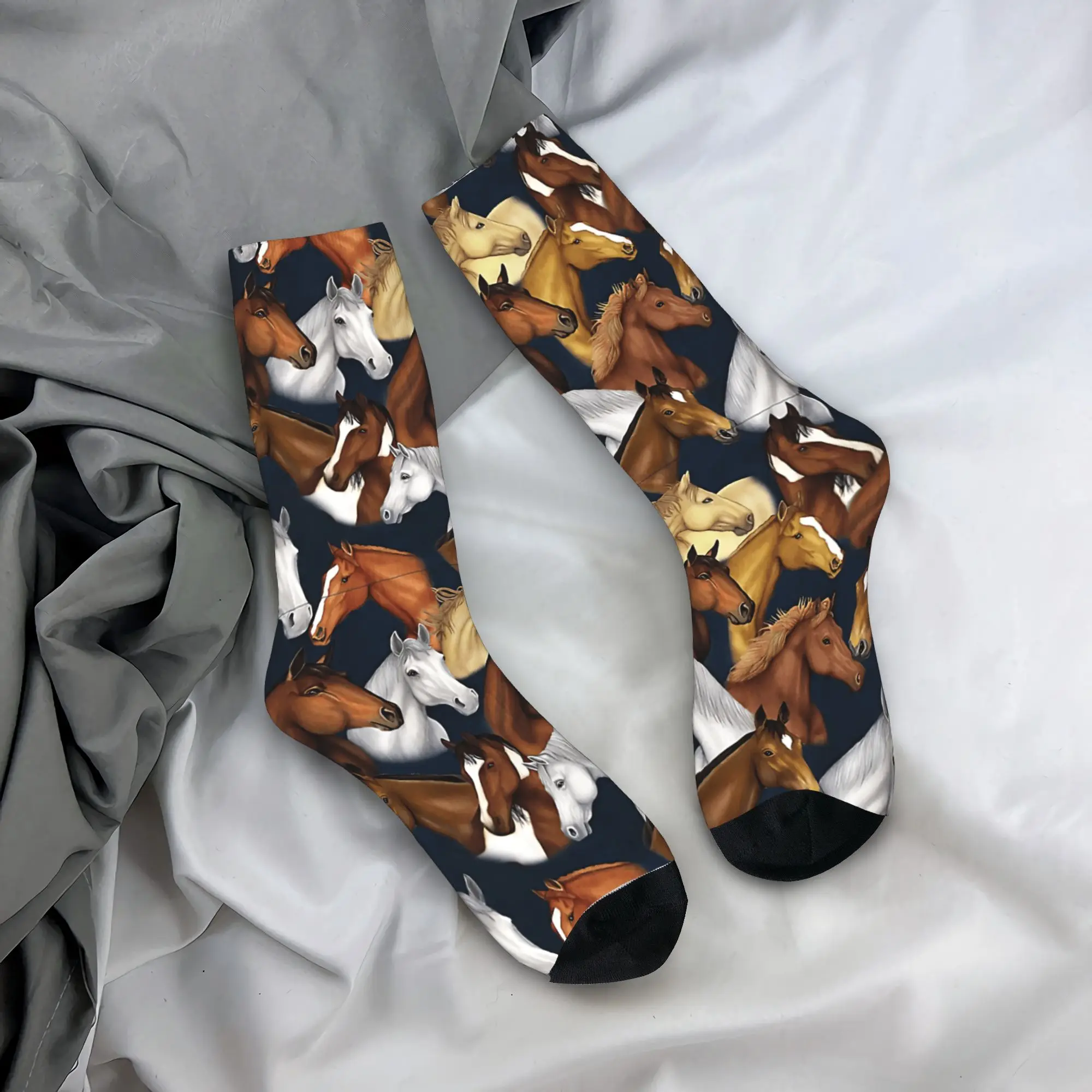

Men Socks Horses On Blue Pattern Stockings Non Slip Comfortable Socks Autumn Novelty Design Outdoor Sports Socks
