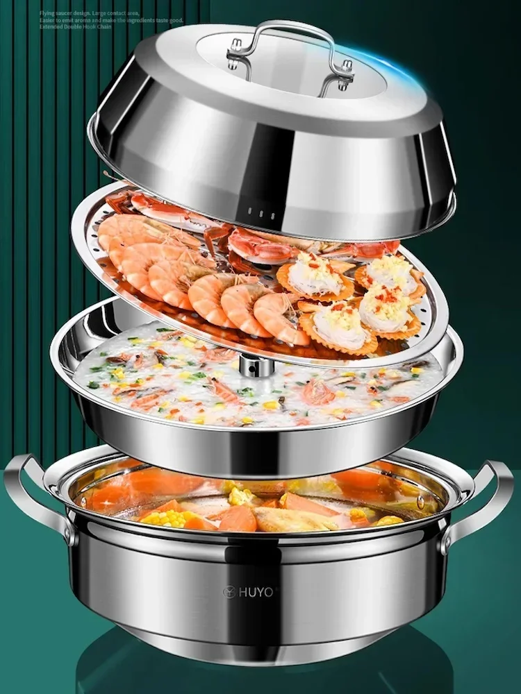Large seafood steamer cooker Hotpot Double boiler Stainless steel Steamer pots for cooking cookware Home appliance Steam hot pot