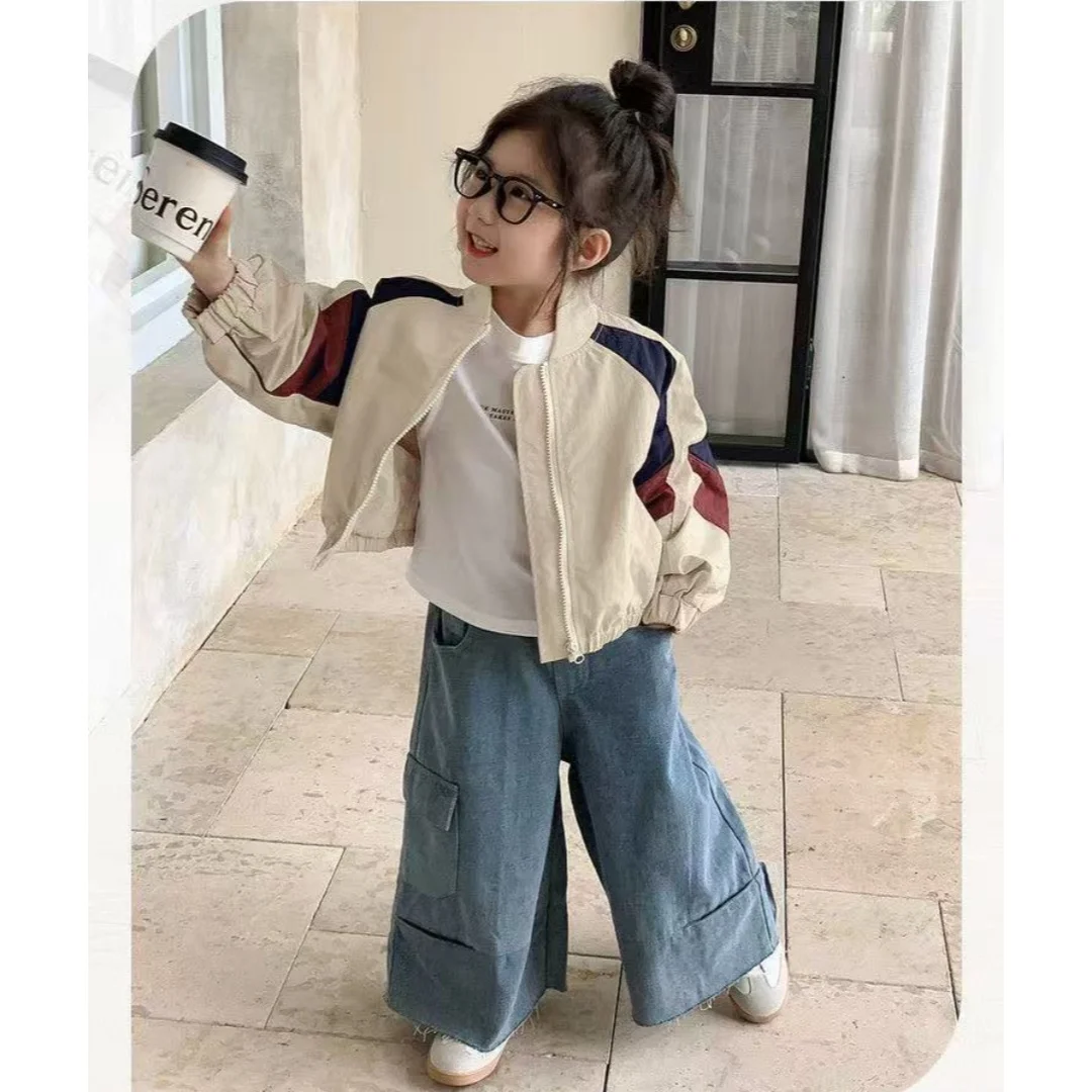 Fashion Girls' Baseball Jacket Spring Autumn New Children's Clothing Kids Tops for Girls Stand Up Collar Bomber view 4