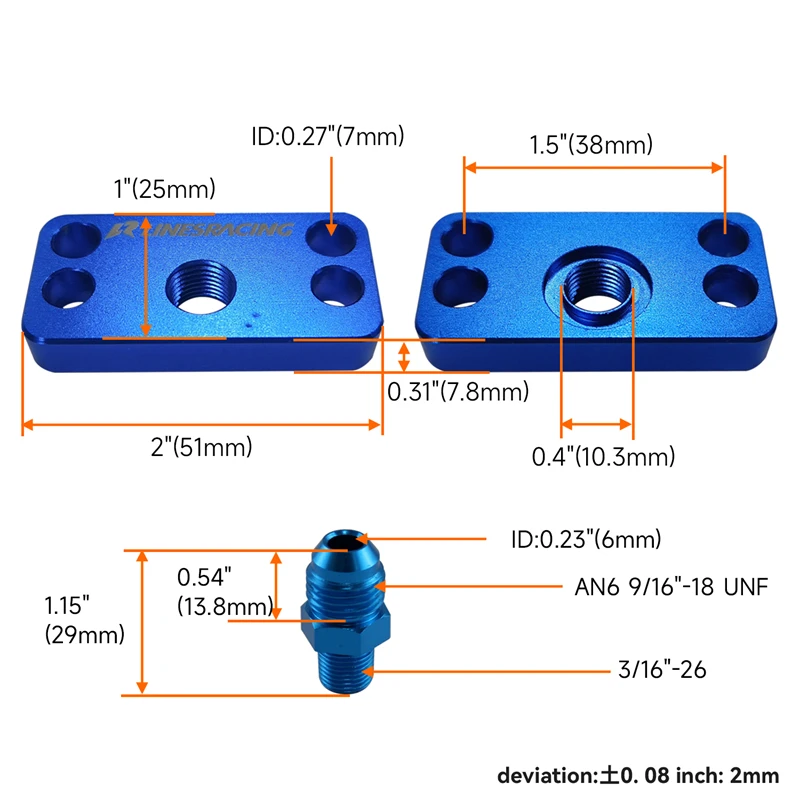 1PCS / 2PCS Fuel Rail Adapter with AN6 Tail For Honda Civic EK4 EK6 CRX D15 D16 B16A B16B Integra B18C DC2 K20A Black/Blue