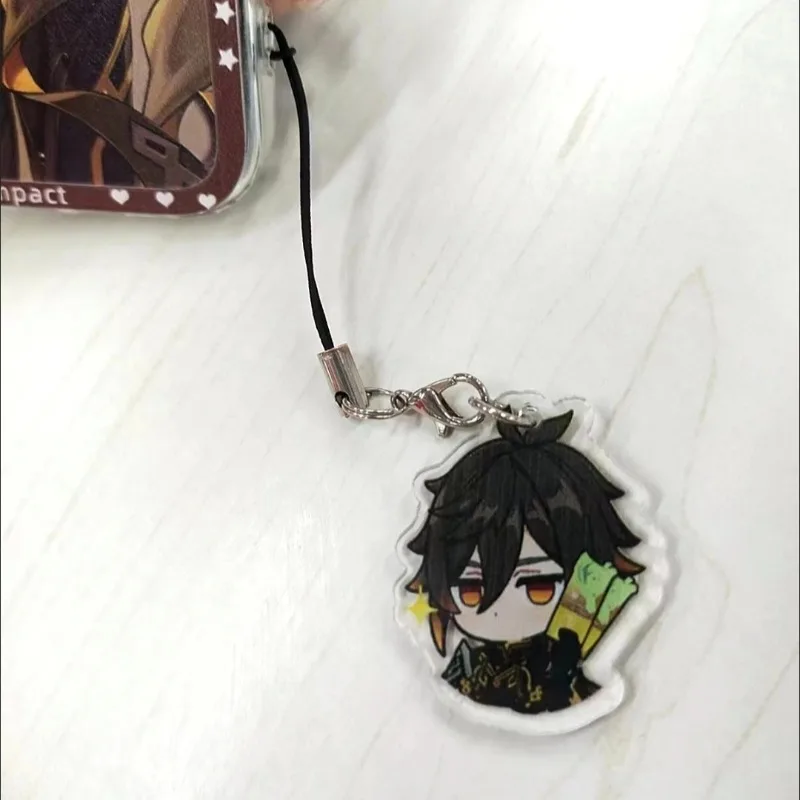 Genshin Impact Zhongli Cute Expression Acrylic Strap Lanyard For Mobile Phone Case Car Lanyard Strap Charms Pendant Phonestrap