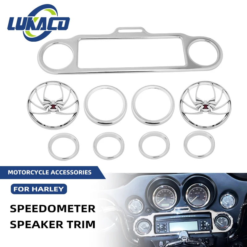 Motorcycle Speedometer Bezels Speaker Stereo Trim Chrome For Harley Touring Electra Road Street Glide Road King 1996-2013