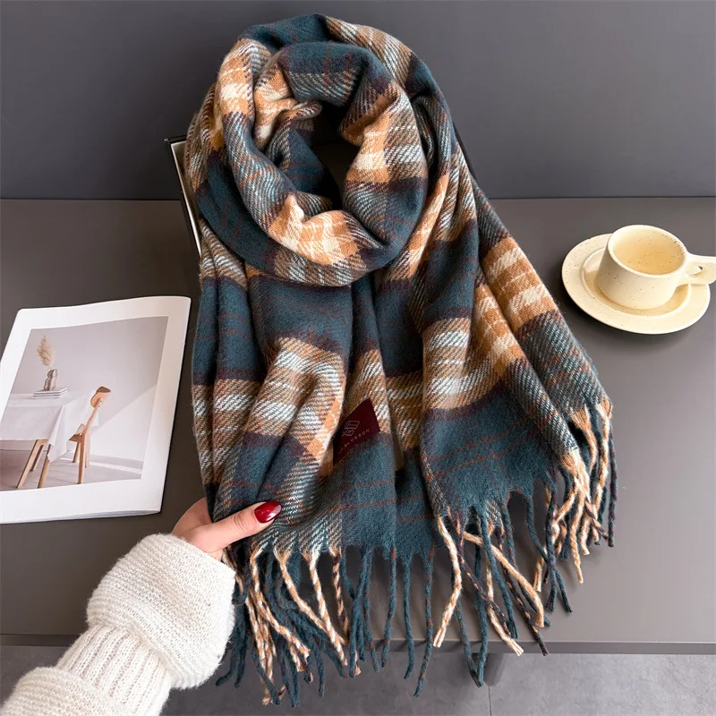 

Винтажный классический клетчатый дизайнерский шарф, женский роскошный шейный платок, зимняя кашемировая шаль, одеяло, накидка из пашмины, кисточка, теплая женская