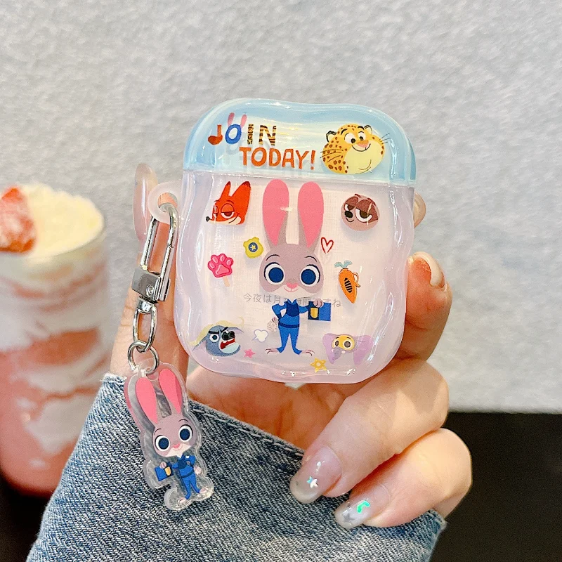 ديزني Zootopia حقيبة سماعة الاذن ل Airpods 1/2 3 4 برو الكرتون بولي TPU سماعة رأس مزودة بتقنية البلوتوث للصدمات الغطاء الواقي مع سلسلة المفاتيح