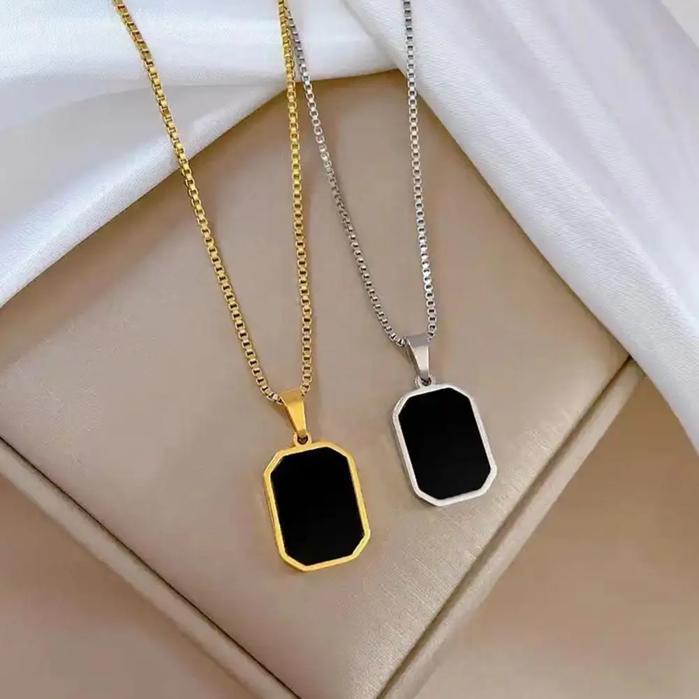 Stylish Geometric Necklaces for Men Boys,Waterproof Black Square Rectangle Bar Pendant Collar Gifts For Clothing Matching J S3R5