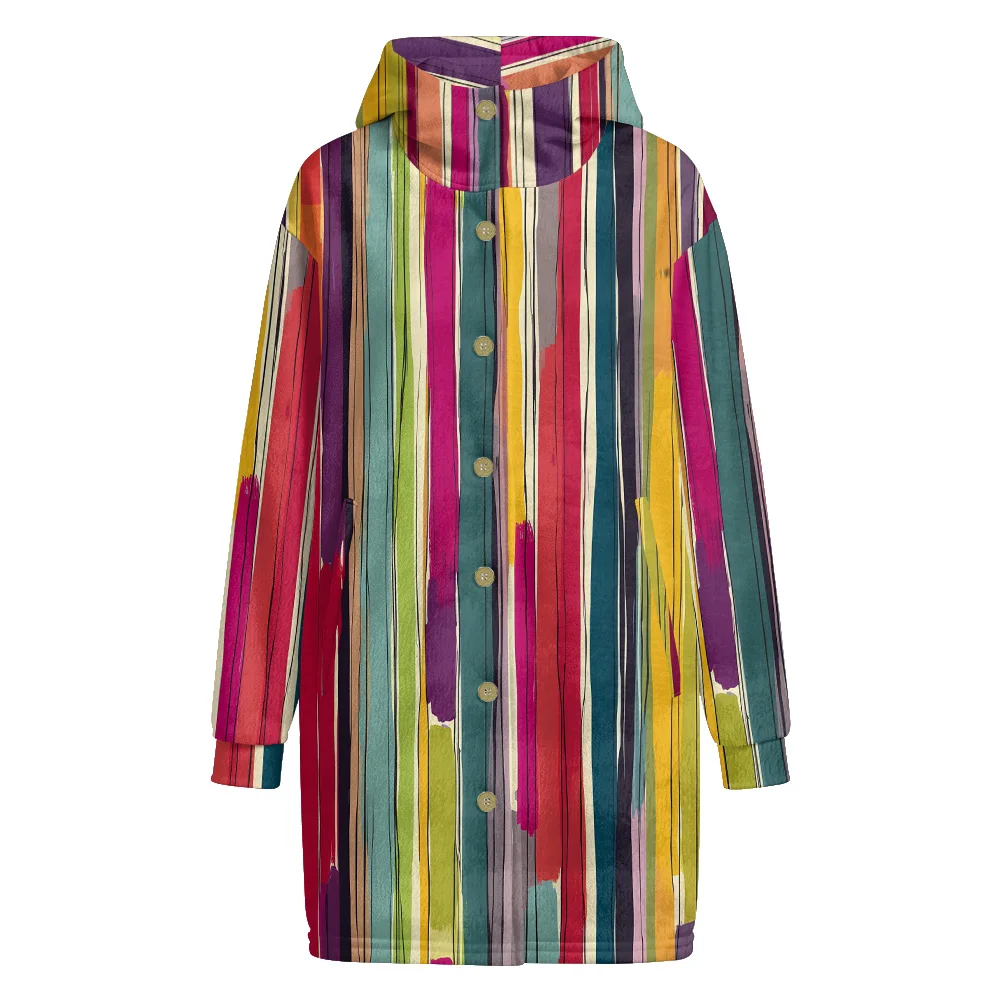 

Этнический плащ с капюшоном в стиле бохо, яркие полоски, геометрический многоцветный принт, куртка на пуговицах спереди, унисекс, мужская теплая зимняя уличная одежда