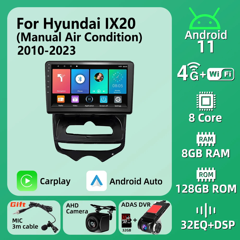 

Android Car Radio Stereo for Hyundai ix20 ix-20 2010-2023 Manual AC 2 Din Multimedia Carplay Navigation Autoradio GPS Head Unit