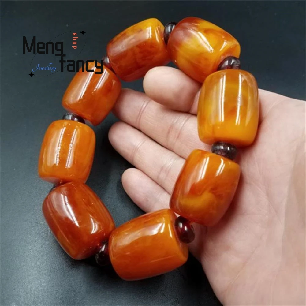 Natural New Amber Beeswax Coloured Barrel Beads Lulutong  Bracelet Simple High-grade Fashion Jewelry Best Selling Holiday Gifts