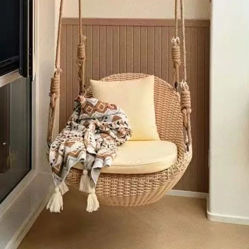 Household Basket Rattan Chair, Indoor Balcony  Chair Rocking Chair, Cradle Chair Patio Hammock Outdoor