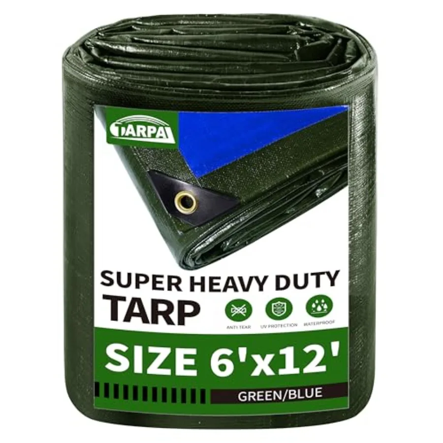 

Брезент 6x12 футов, большой брезент 16 мил, сверхмощный брезент с металлическими втулками, каждые 17,7 дюйма, устойчивый к УФ-лучению и разрыву, всепогодный защитный чехол для