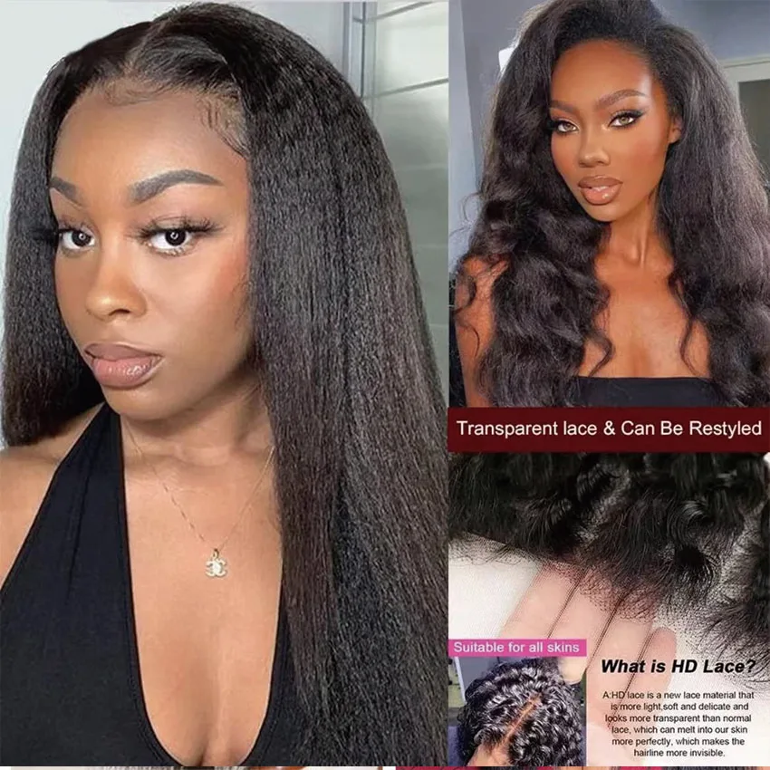 T Part Human Hair Lace Wigs Human Hair 13x1 Kinky Straight Wigs For Black Women Brazilian Hair Pre Plucked Natural Color