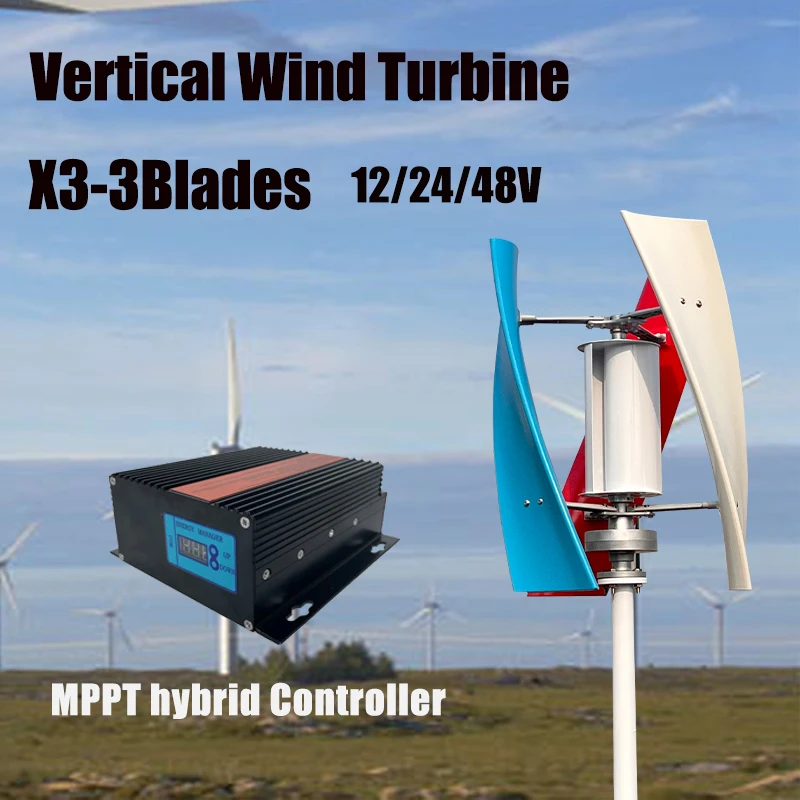 

Free Energy Windmill 15kw 48v 24v 12v Vertical Axis Permanent Maglev Wind Turbine With MPPT Hybrid Controller