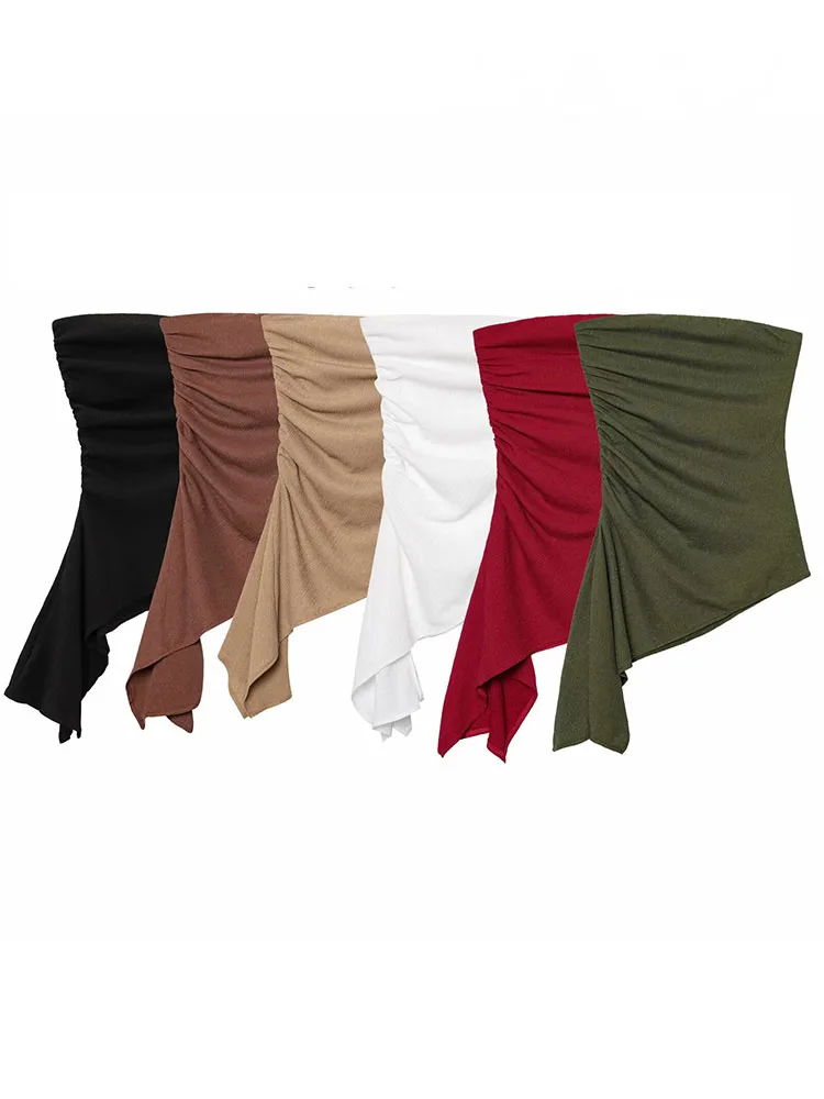 

HH Women's New Asymmetric Design Solid Top Summer Female Dew Shoulder Straight Collar Chest Wrap Type Sleeveless Top 2025