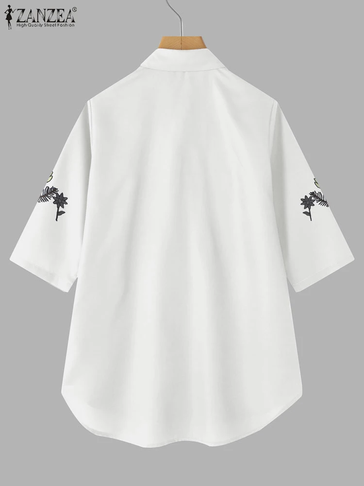 ZANZEA 꽃 프린트 롱 셔츠 탑 여성 빈티지 블라우스 여름 3/4 슬리브 Lepel Neck Tunics 2025 캐주얼 가디건