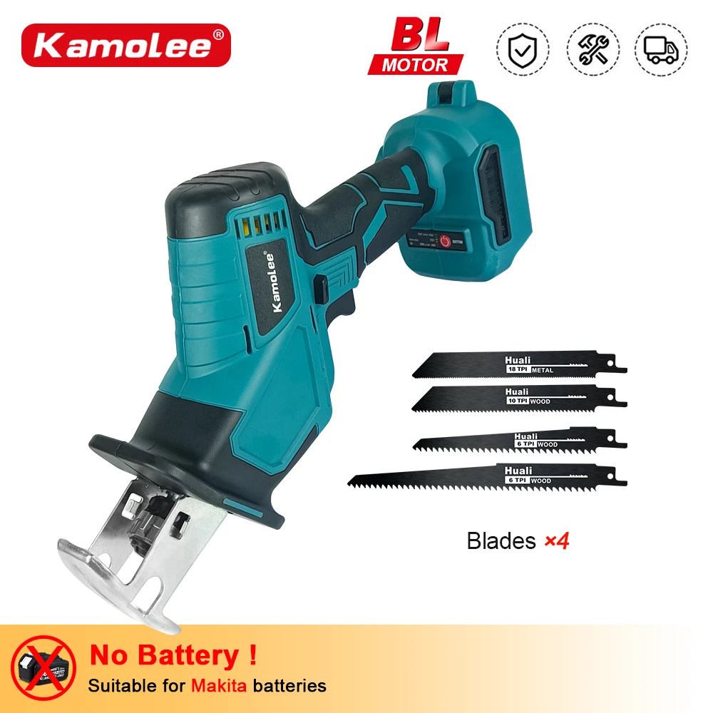 Kamolee 3600W 12000SPM Brushless Cordless Electric Reciprocating Saw Variable Speed Metal Wood Cutter Tool For Makita 18V Batter